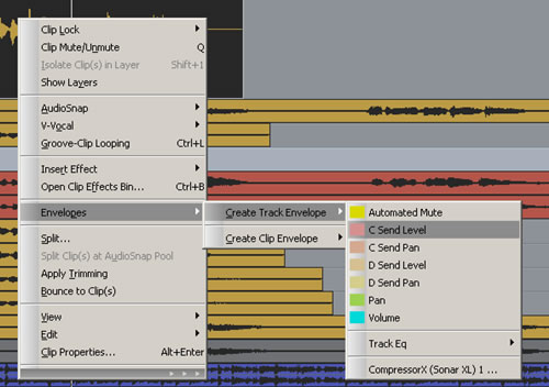 Adding an envelope to the track in Cakewalk Sonar 6